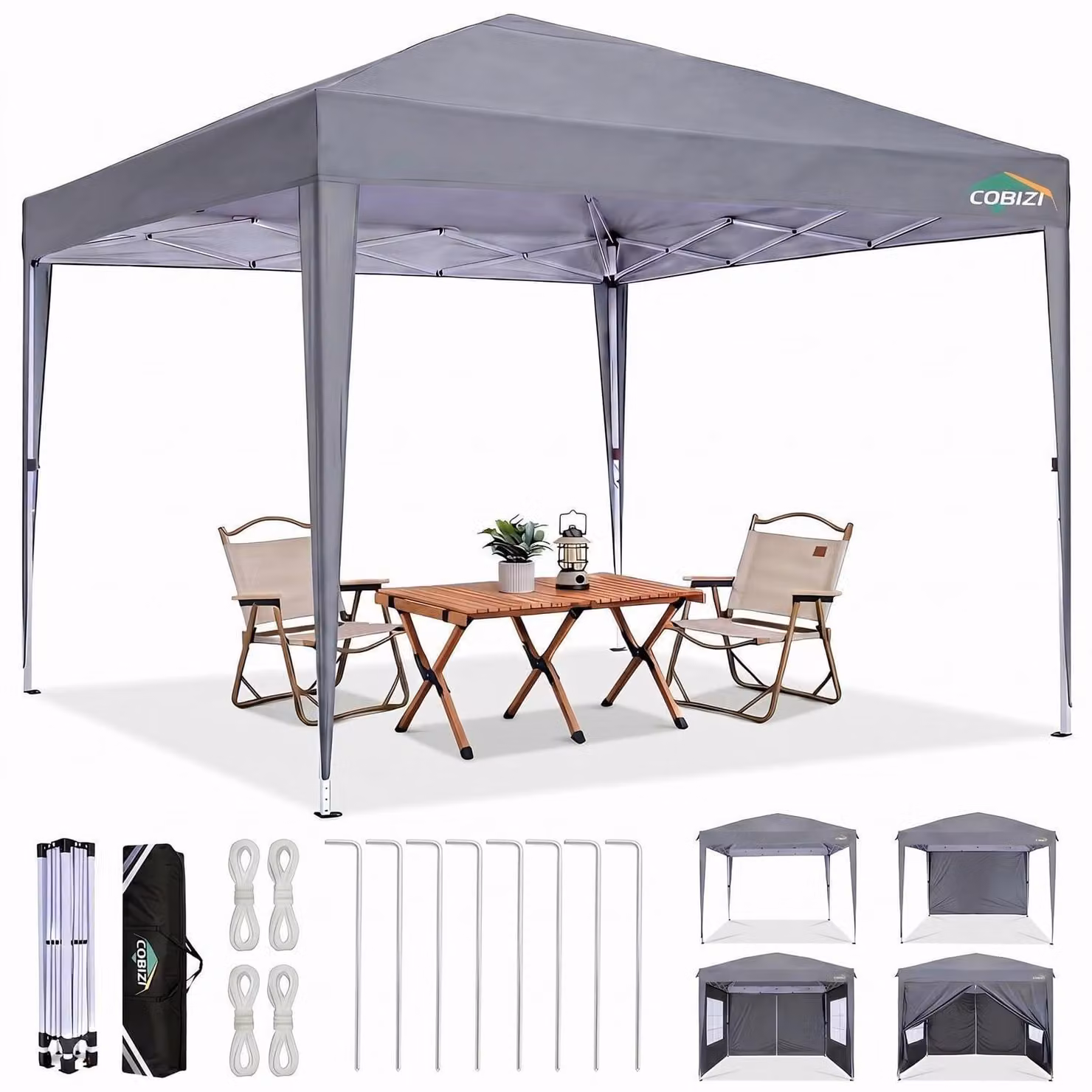 Gazebo da esterno 3x3 metri, grigio, impermeabile, stabile, resistente alle intemperie invernali, con 4 pareti laterali e protezione UV UPF 50+