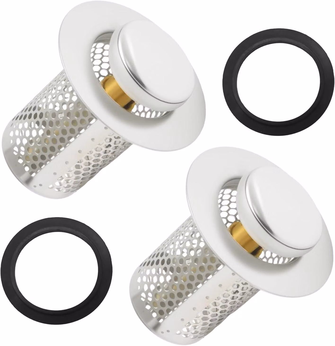 × Griglia di scarico in acciaio inossidabile da 50 mm, realizzata in acciaio inossidabile 304 - Set di 2 - Filtro estraibile per lavello con nucleo di ottone - Per cucina