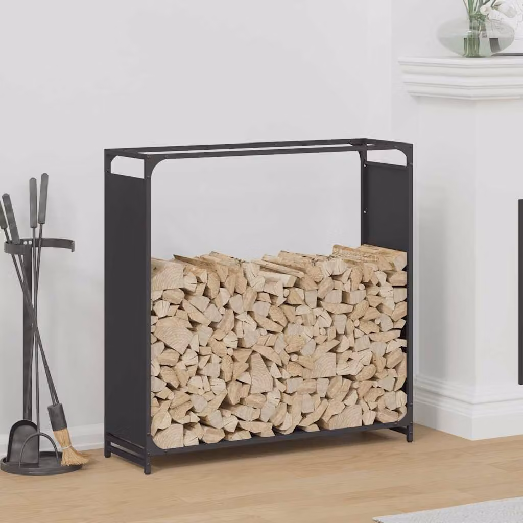 Rastrelliera per legna da ardere vidaXL Nera L 90 cm x P 28 cm x H 90 cm