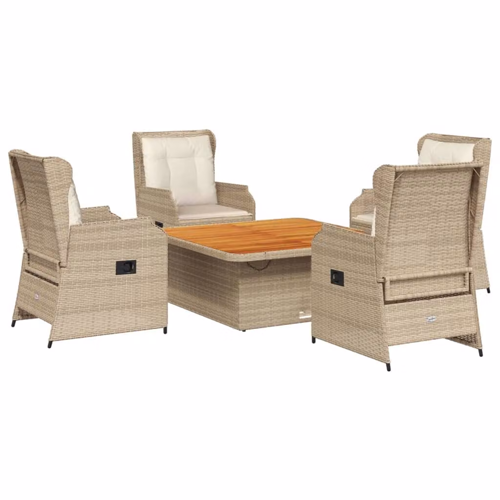 set di 5 pezzi da giardino con cuscini Beige poly rattan