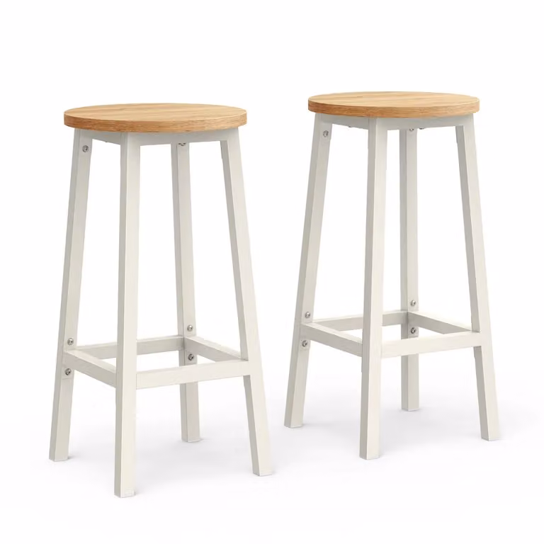 Sgabelli da Bar Robusto Telaio in Acciaio Facile da Montare, Beige Rovere + Bianco
