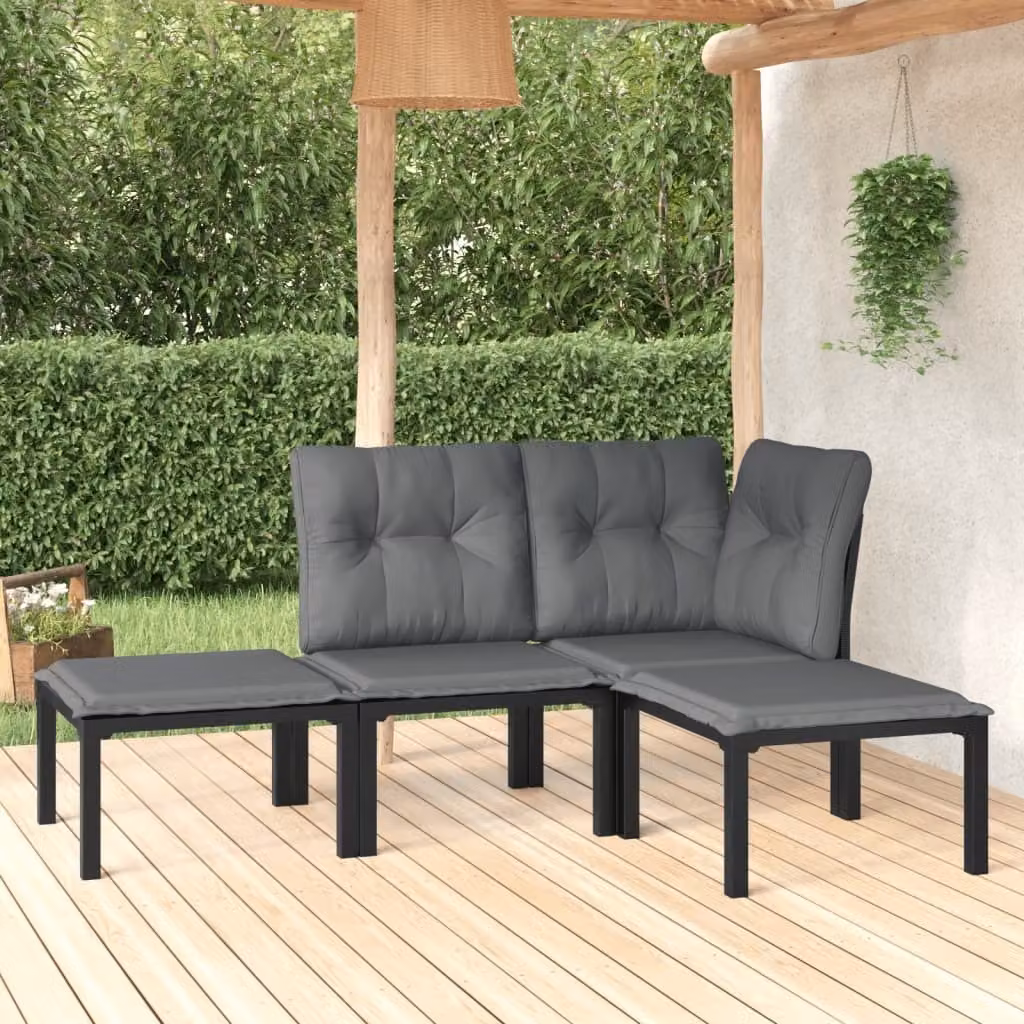 The Living Store Set da salotto da giardino 4 pezzi in poly rattan nero e grigio