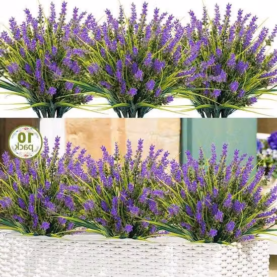 Set di fiori in plastica per esterni - 10 fiori resistenti ai raggi UV per giardino e balcone (viola)