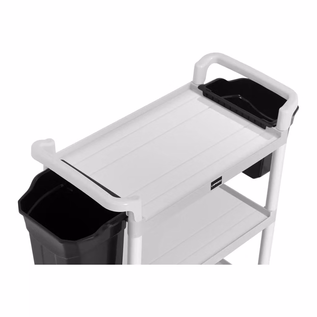 Carrello di servizio per hotel bianco con 2 contenitori in alluminio e plastica, portata 150 kg, L/P/H: 107 x 100 x 96 cm – 2