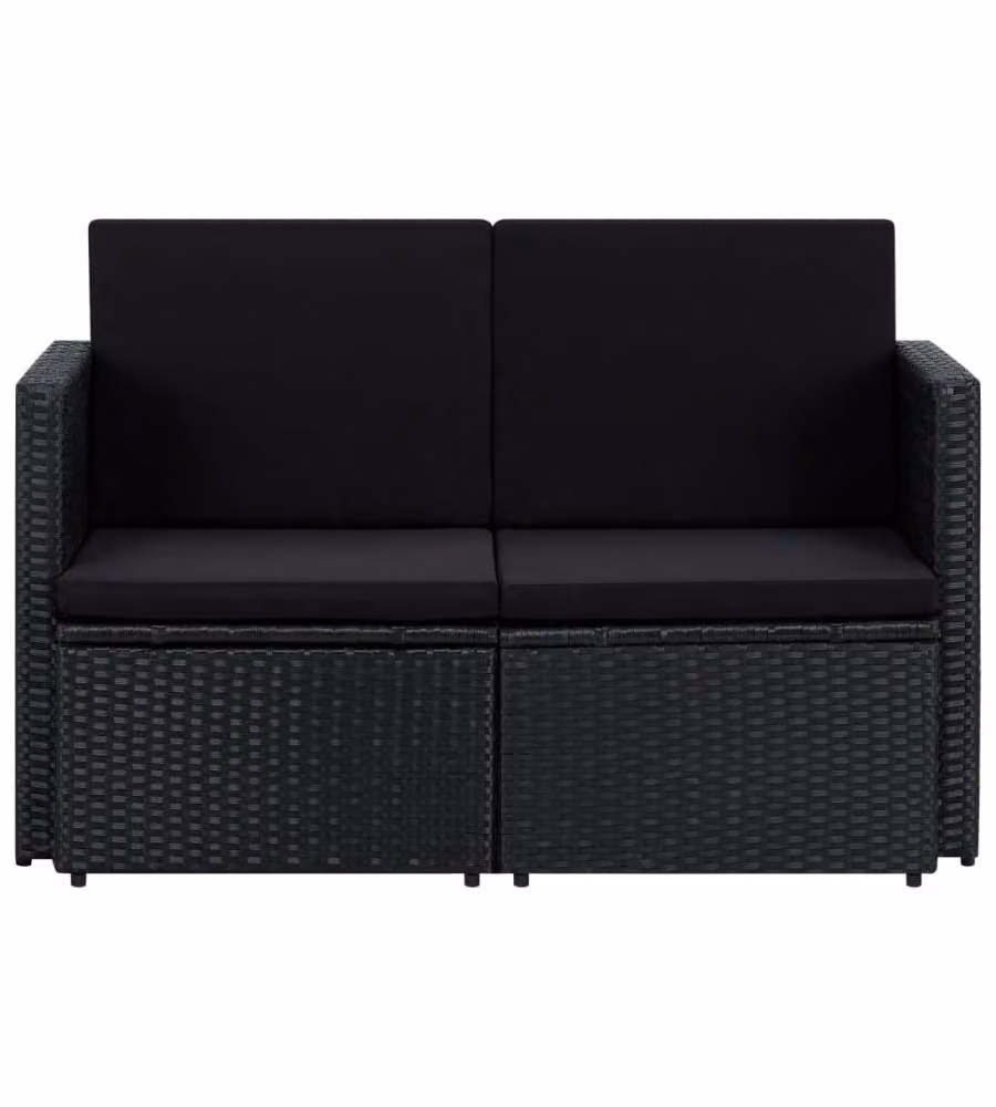 Divano da Giardino a 2 Posti con Cuscini Nero in Polyrattan