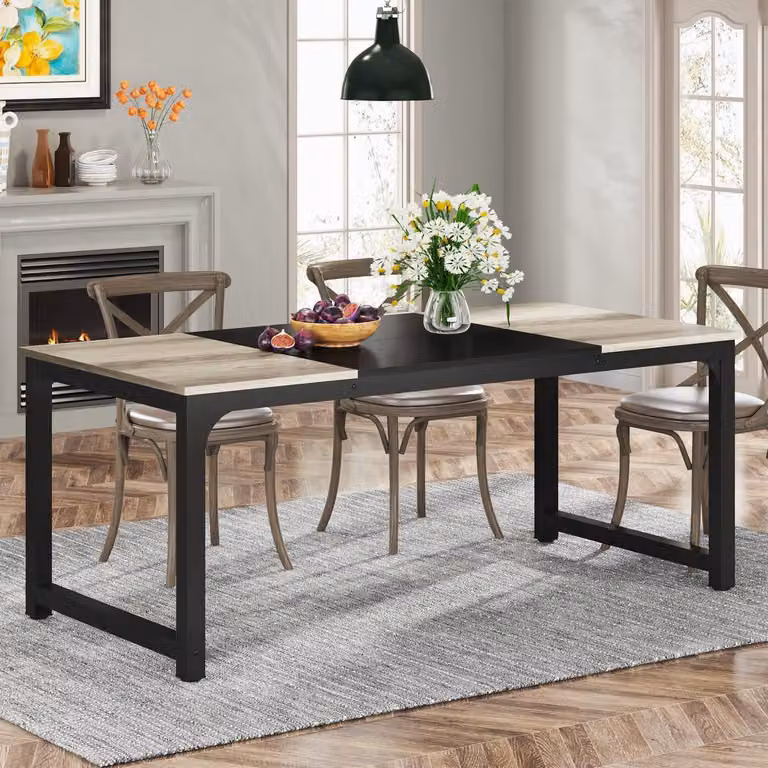 Tavolo da pranzo rettangolare, 180 x 80 cm, color grigio vintage, stile industriale, per 4-8 persone
