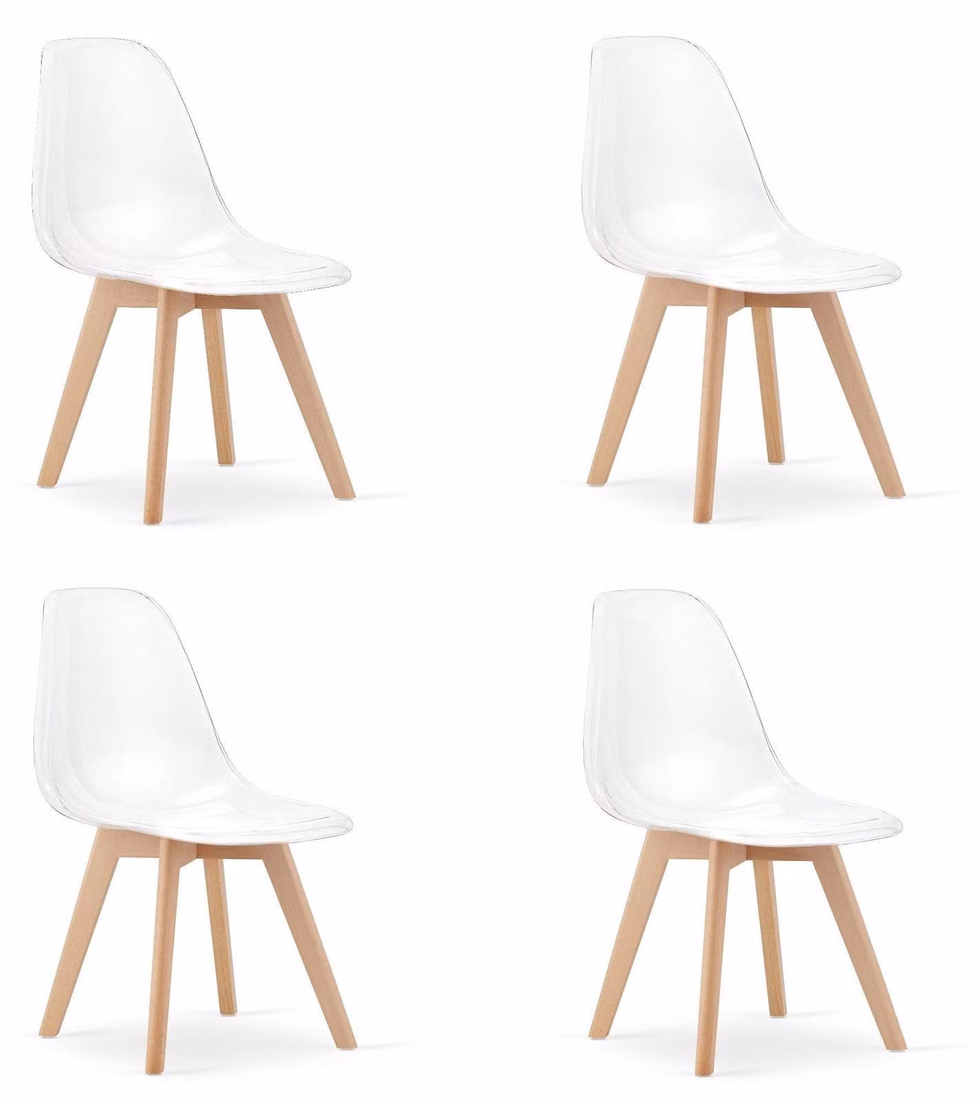 Sedia KITO, trasparente / gambe in legno naturale, 4 pezzi