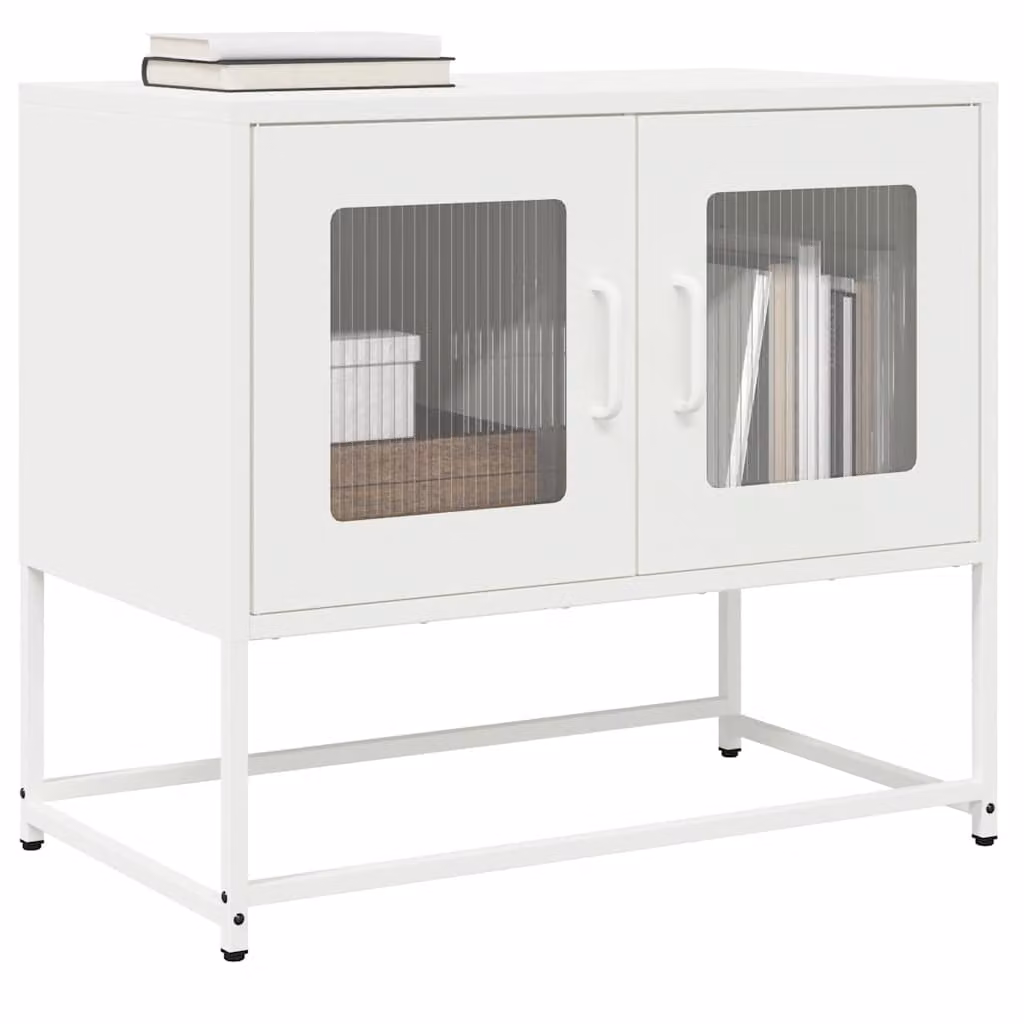 Carrello TV mobile vidaXL in metallo bianco, design moderno, L 68 cm x P 39 cm x H 60,5 cm