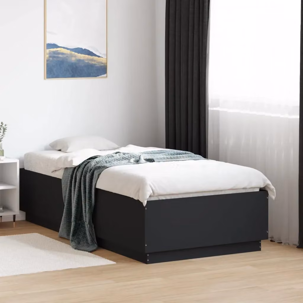 Letto singolo moderno DESIGN IN in legno nero con luci LED sottostante e porta di ricarica USB, L: 193 cm, P: 78 cm, H: 40 cm – 2