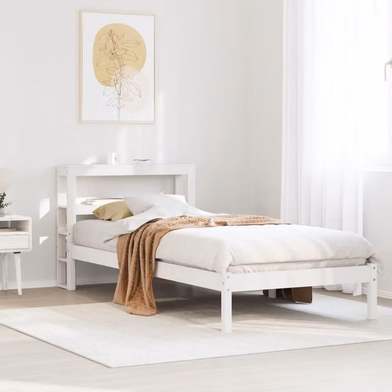 Letto in legno massello di pino stile rustico con scomparti laterali bianco vidaXL