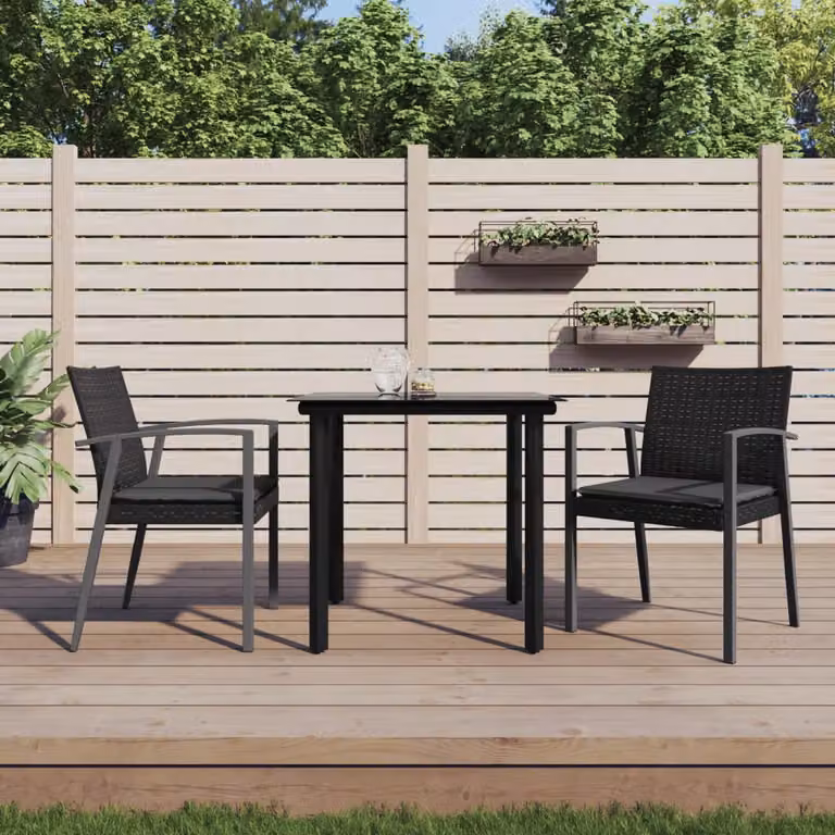 Set Pranzo da Giardino Moderno vidaXL in Polyrattan e Acciaio con Piano in Vetro, Grigio e Nero