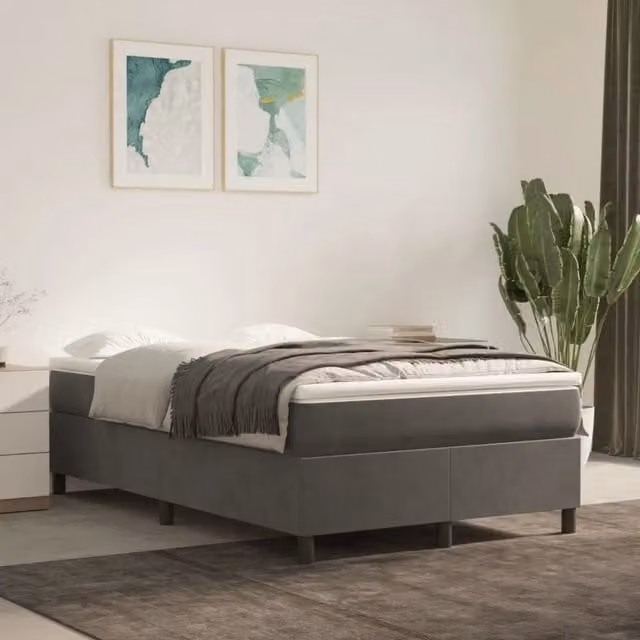 Struttura Letto a Rete con Giroletto in Velluto Grigio Design In L/P/H: 200 x 120 x 35 cm