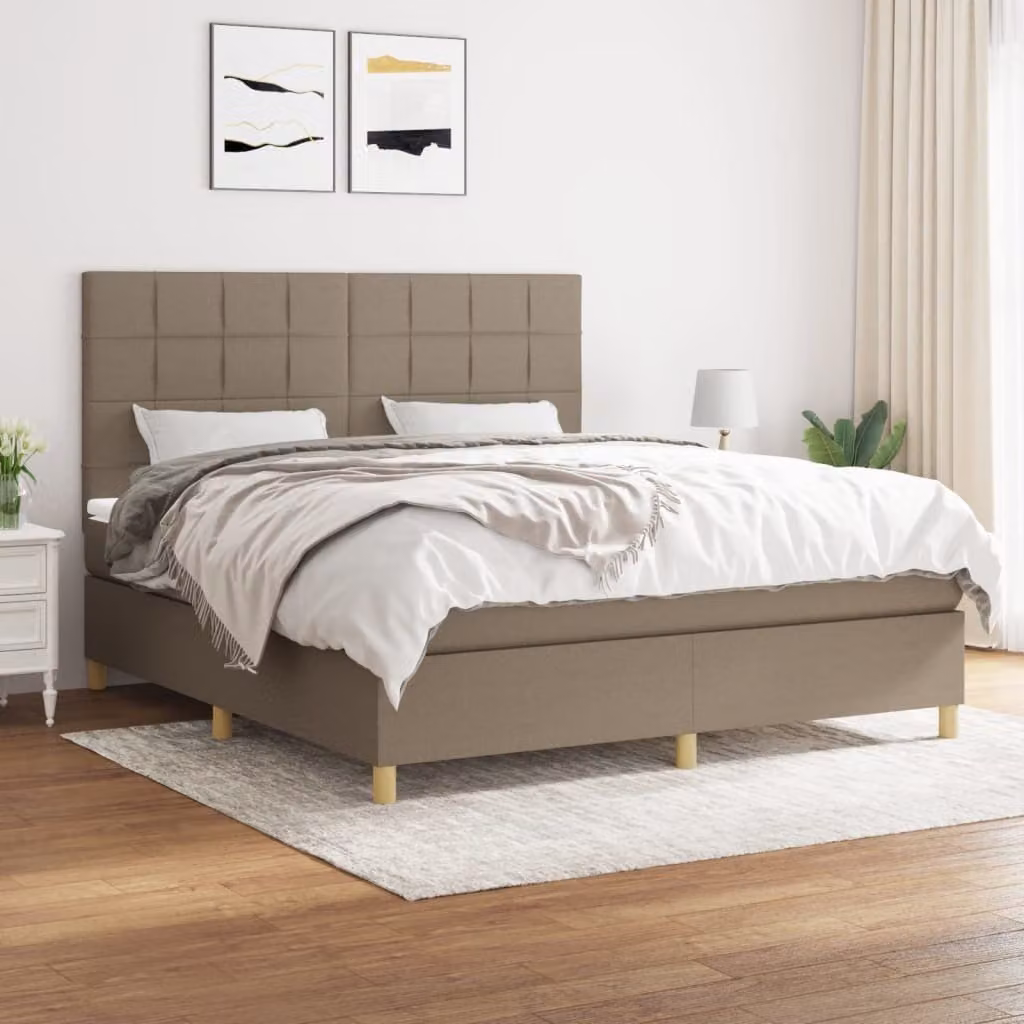 The Living Store Letto a molle con materasso Taupe 160x200 cm in tessuto