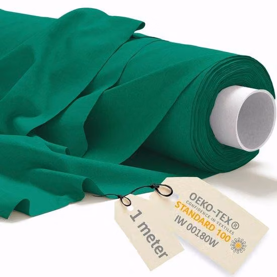 DreamRoots Tessuto di cotone al metro 1 m x 160 cm 145 g/m² - Tessuti da cucito al metro - Tessuto per arredamento - Tela, tessuto per vele - Tessuto per tende - Molton, verde