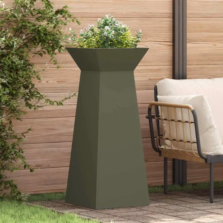 Set di 2 vasi a pilastro vidaXL in metallo verde, L/P/H: 40 x 40 x 101 cm