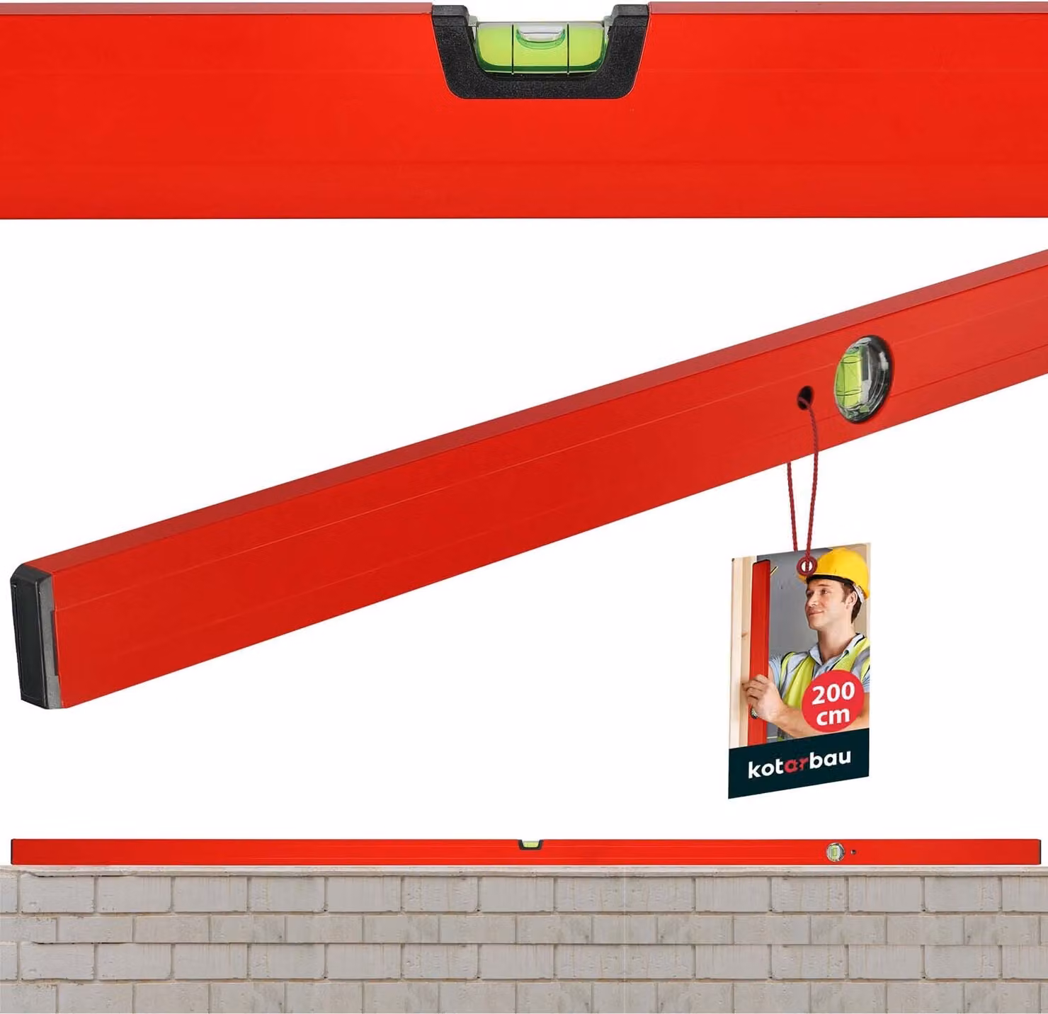 KOTARBAU® Livella in alluminio rossa 200 cm di allineamento orizzontale e verticale