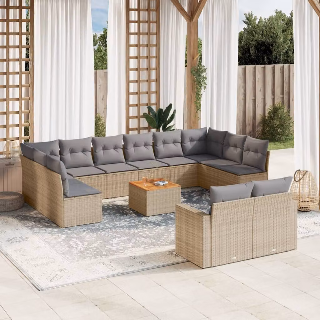 Maison Exclusive - Set Divano da Giardino 13 pz con Cuscini Beige Misto Polyrattan