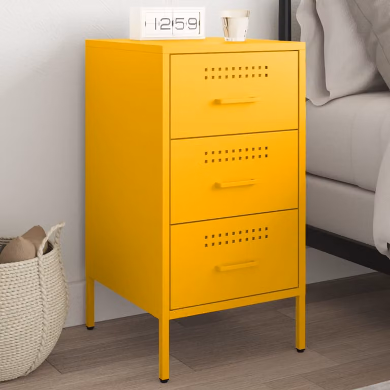 Comodino vidaXL in metallo giallo opaco, stile industriale, L: 36 cm, P: 39 cm, H: 68 cm
