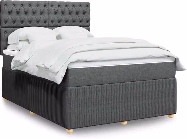 Letto a molle vidaXL con materasso in tessuto grigio e bianco L/P: 140 x 200 cm