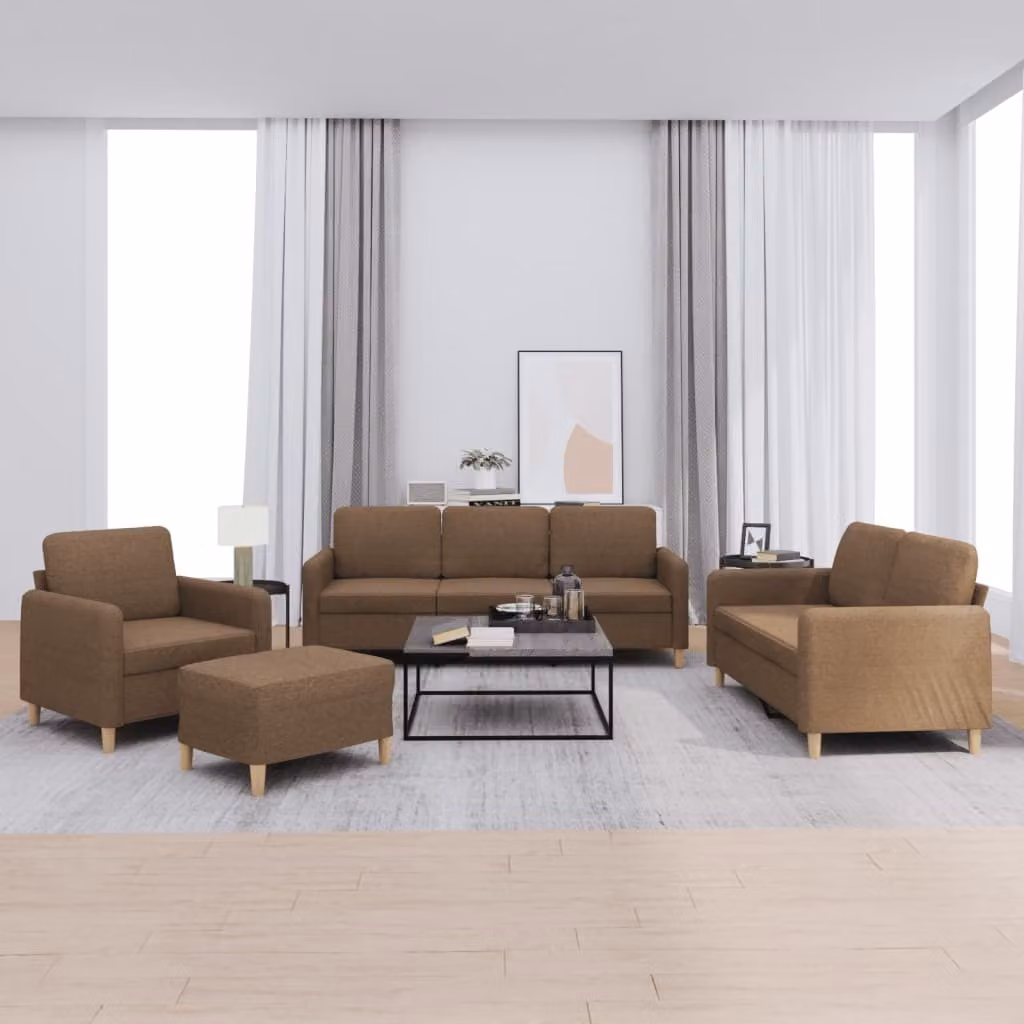 Maison Exclusive - Set divano 4 pezzi con cuscini in tessuto marrone