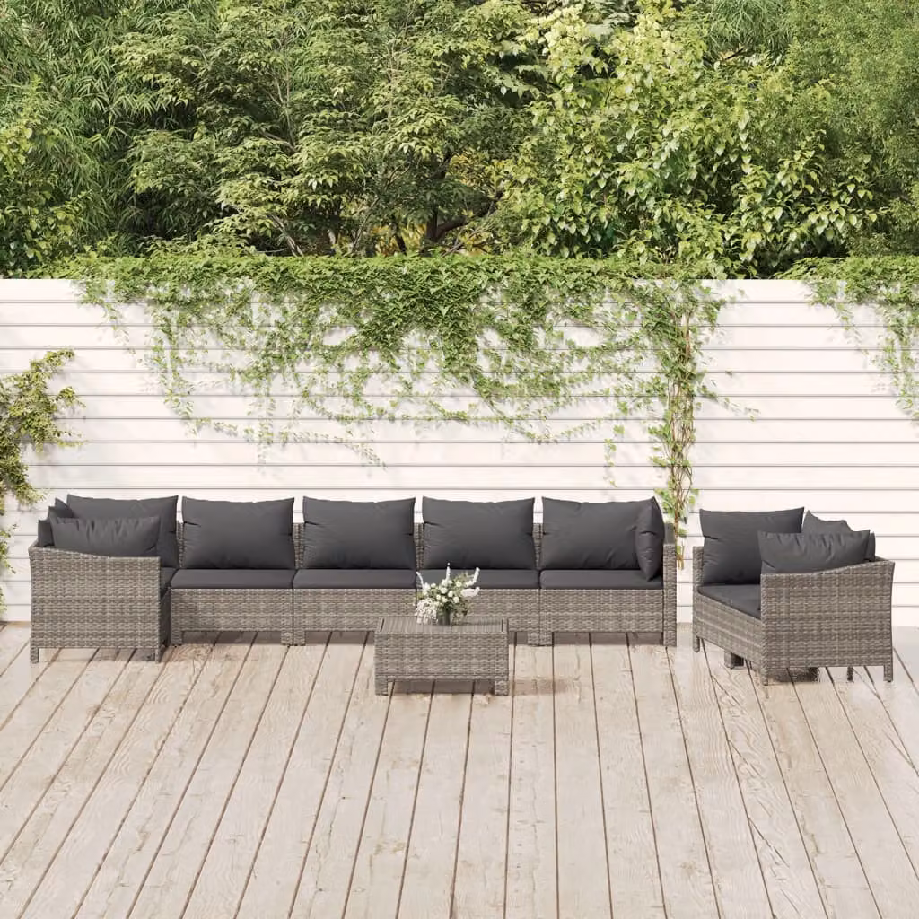 Set di divani da giardino vidaXL a forma di L in rattan grigio con 9 pezzi e cuscini imbottiti