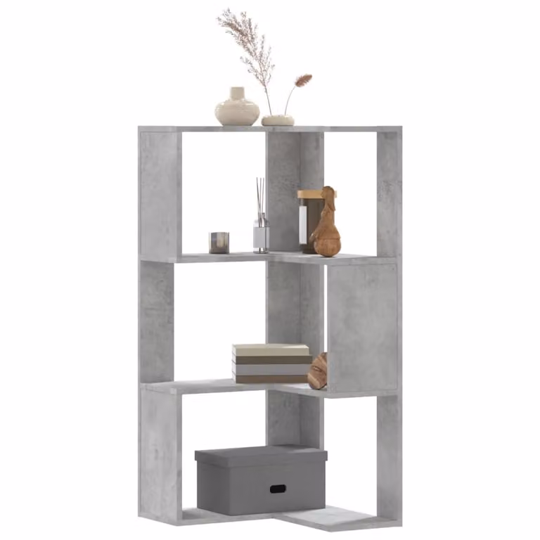 Libreria Angolare vidaXL con 3 Ripiani in Legno e MDF, Grigio, L 50 x P 50 x H 102 cm