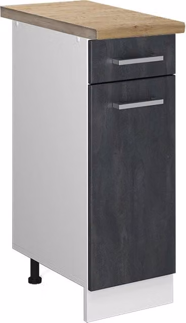 Mobiletto base per cucina R-Line Vicco Calce nera e Bianco con piano Rovere, L: 30 cm, H: 60 cm, P: 81,6 cm