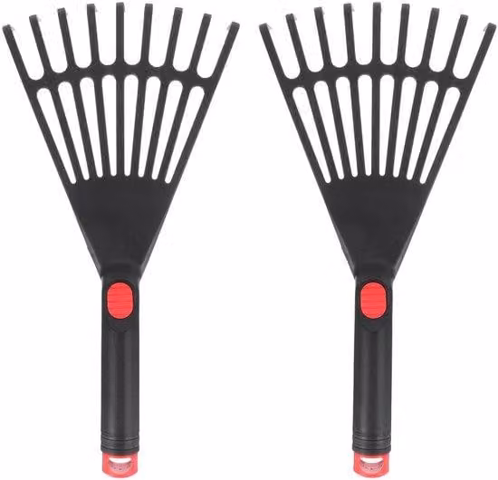 2 rastrelli manuali in plastica con impugnatura ergonomica - Piccolo rastrello per foglie, giardinaggio, coltivazione, lavorazione del terreno e pacciamatura
