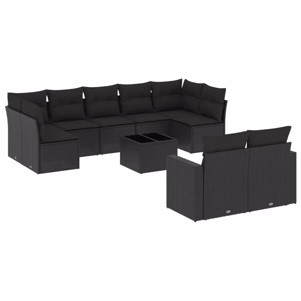 Set di divani da giardino vidaXL in polyrattan nero con cuscini e tavolino da esterno – 2