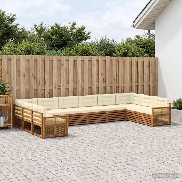Set di divani da giardino vidaXL in legno di acacia massello con cuscini beige a forma di U per 10 persone – 1