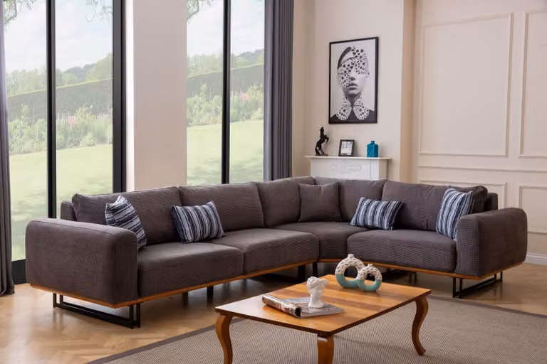 Designer Ecksofa L-Form Polster Textil Modern Braun Luxus Wohnlandschaft
