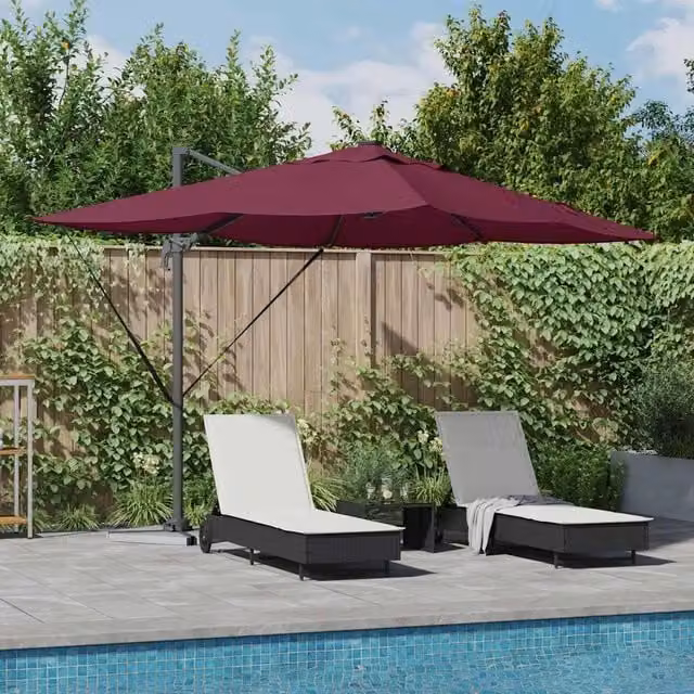 Ombrellone con blocco Rosso Bordeaux-Ombrello da giardino 352 x 251 x 265 cm
