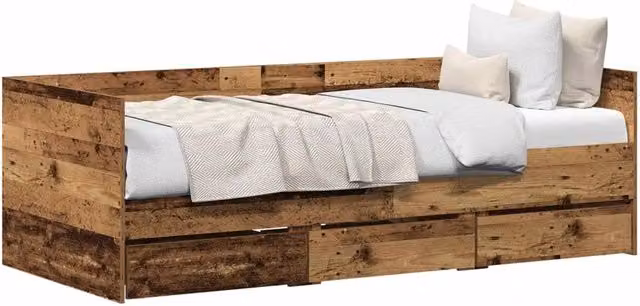 Letto singolo | Letto per adulti | Daybed con testiera Legno vecchio 90 x 200 cm Legno multistrato