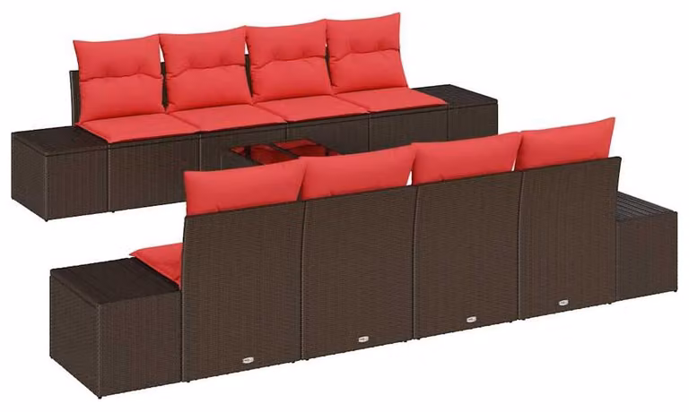 Set da giardino composto da 9 pezzi, in rattan sintetico beige e rosso