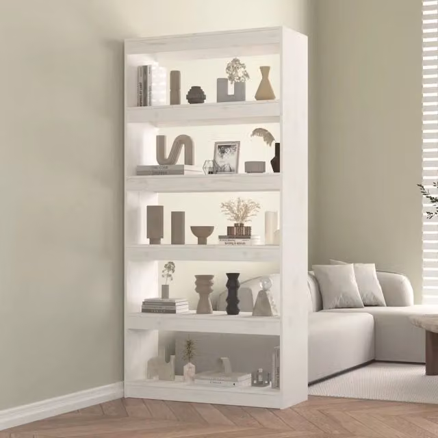 Libreria Divisorio-Scaffale per Libri-Mobile di Stoccaggio Bianco 80x30x167,4 cm Legno Massello di Pino