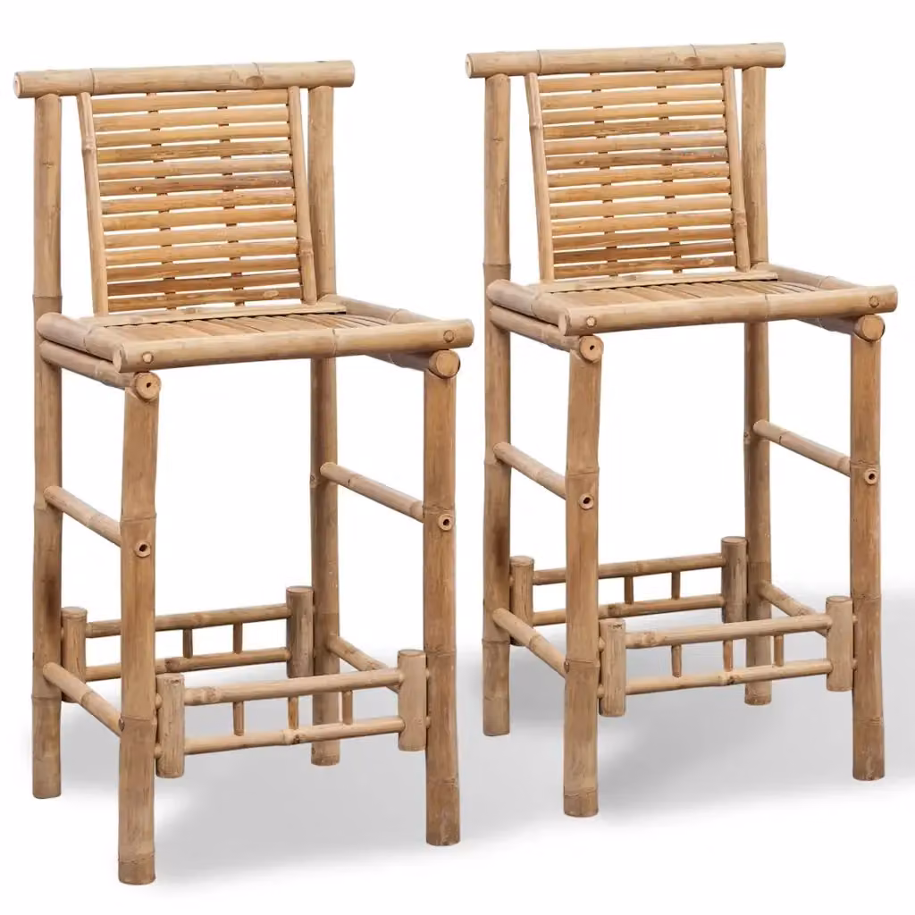 Set di 2 sgabelli da bar vidaXL in legno di bambù e rattan color marrone stile rustico – 2