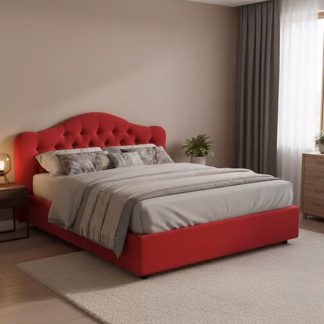 Letto Matrimoniale Allik DMORA con Materasso Incluso, Made in Italy, Rosso, L/P/H: 180 x 160 x 190 cm – 1