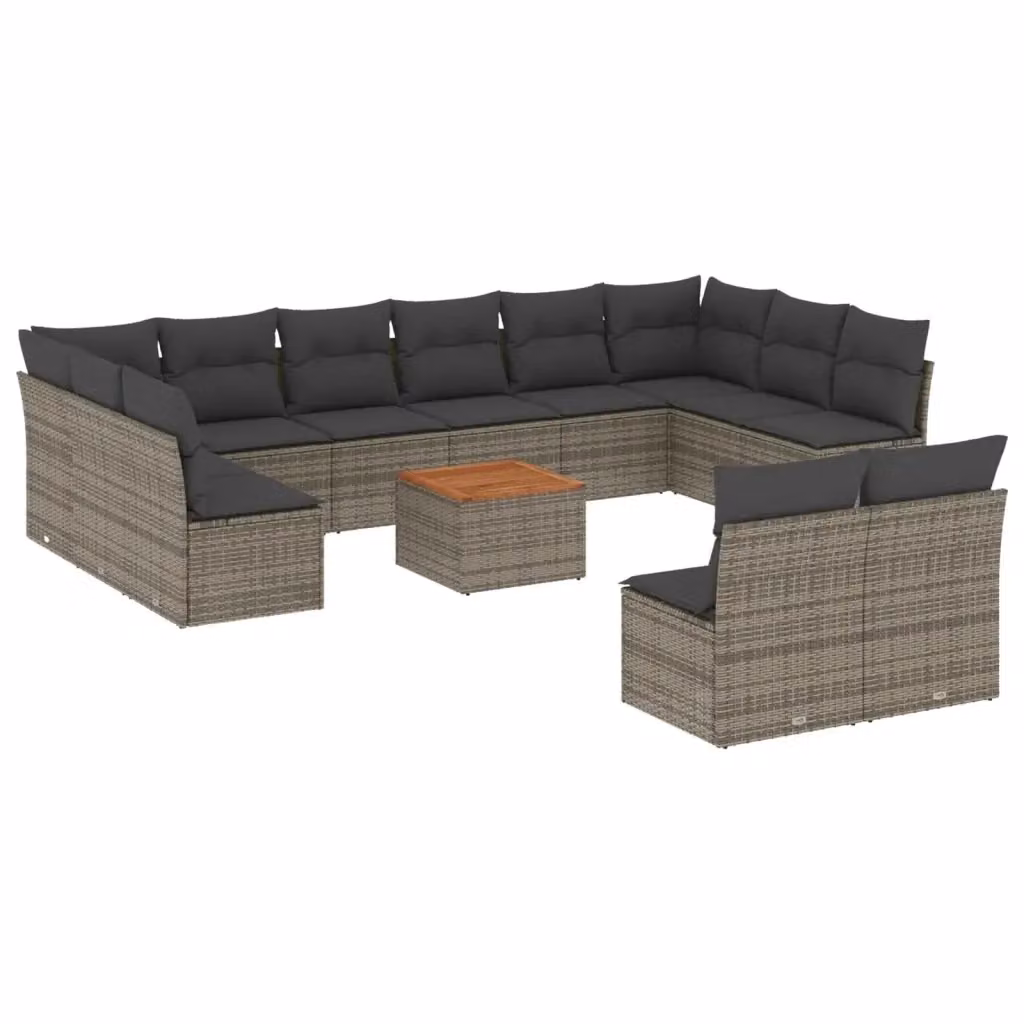 Set di Divani da Giardino vidaXL in Polyrattan Grigio con Cuscini e Tavolino da Esterno a Forma di U composto da 13 Pezzi – 2