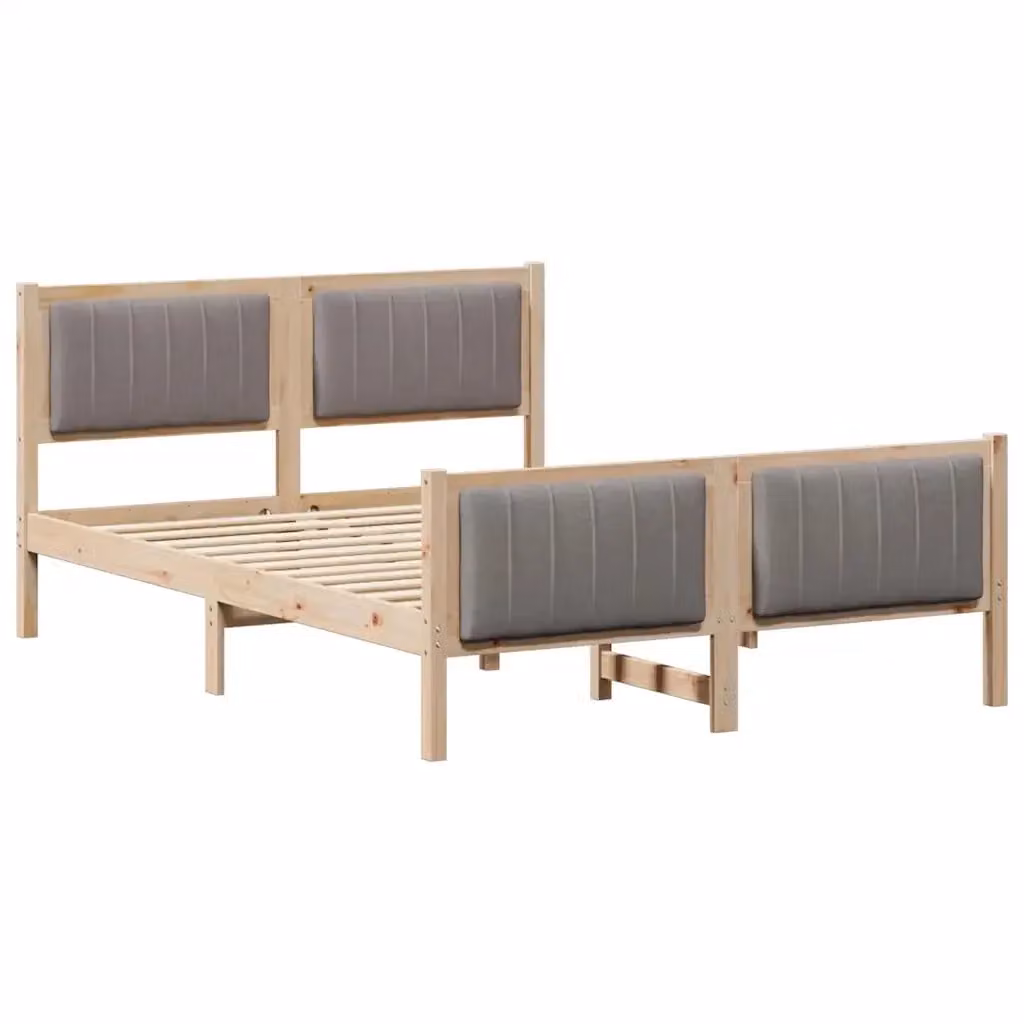 Letto moderno vidaXL in legno massello di pino con testiera in tessuto marrone L/P/H: 200 x 140 x 85,5 cm – 2