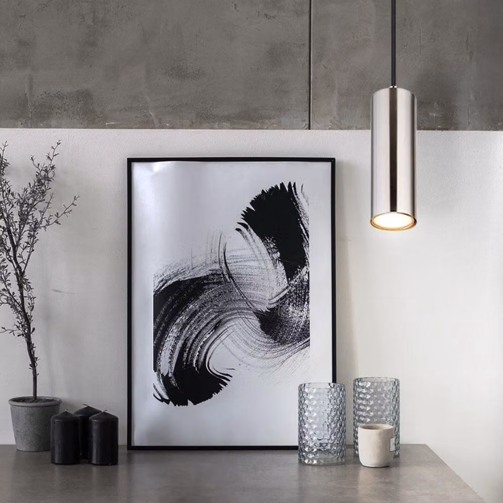 Lampada a sospensione, finitura nichel opaco, cromata, lunghezza 9 cm