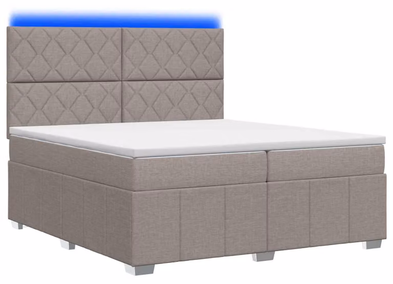 Letto boxspring LED con materasso Taupe 200 x 200 cm Tessuto