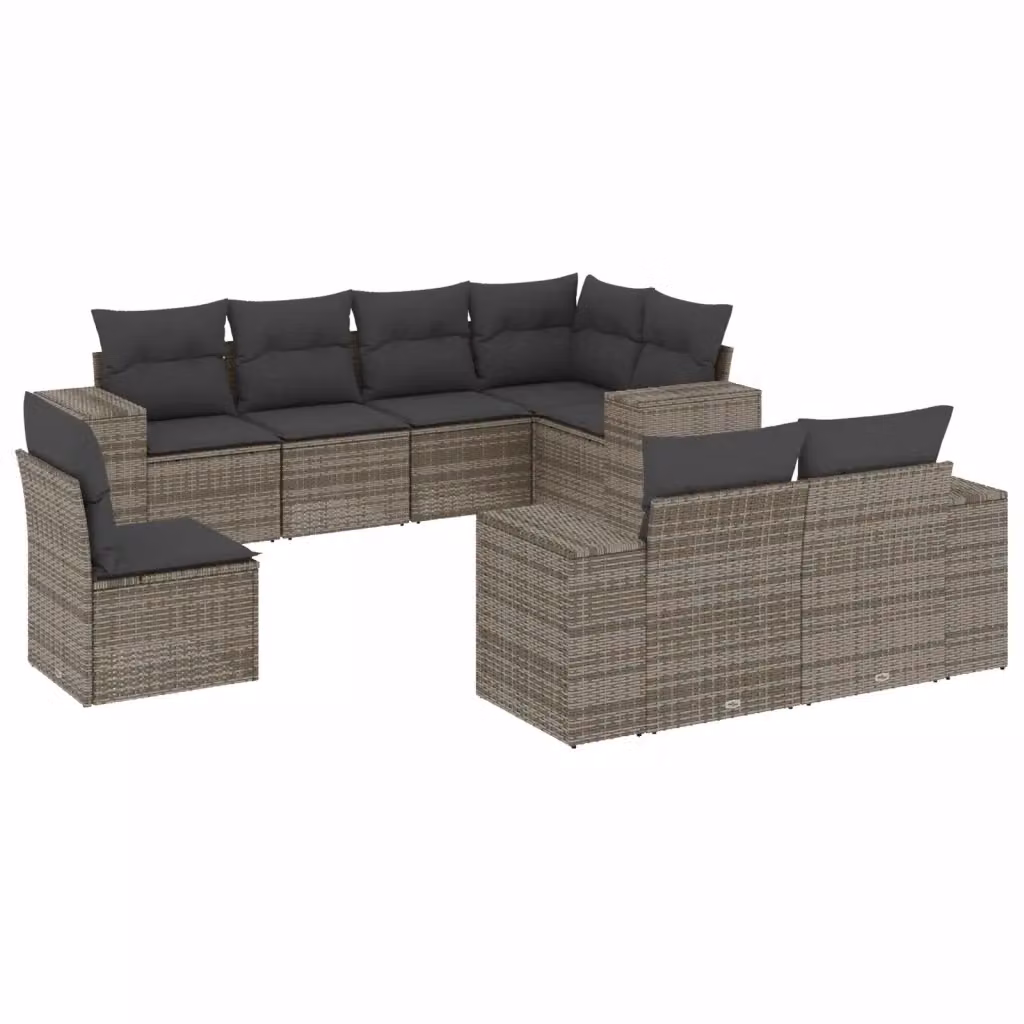 vidaXL Set Divano da Giardino 8 pz a Forma di L in Polyrattan Grigio con Cuscini e Ottoman – 2