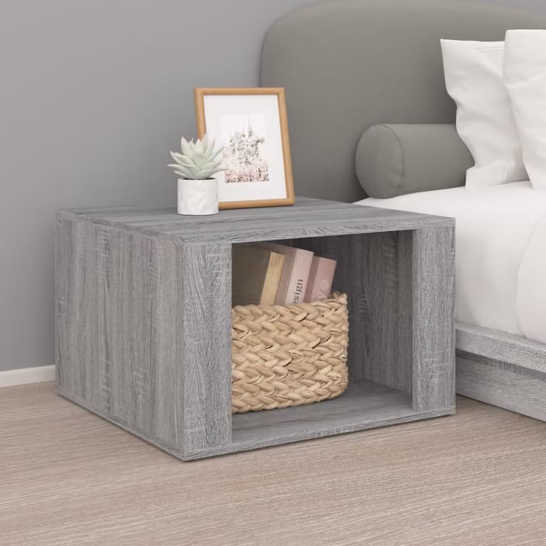 Comodino moderno vidaXL in legno multistrato e MDF, colore grigio, L: 57 cm, P: 36 cm, H: 55 cm