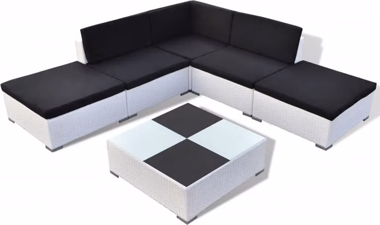 Set Divani da Giardino 6 pz con Cuscini in Polyrattan Bianco