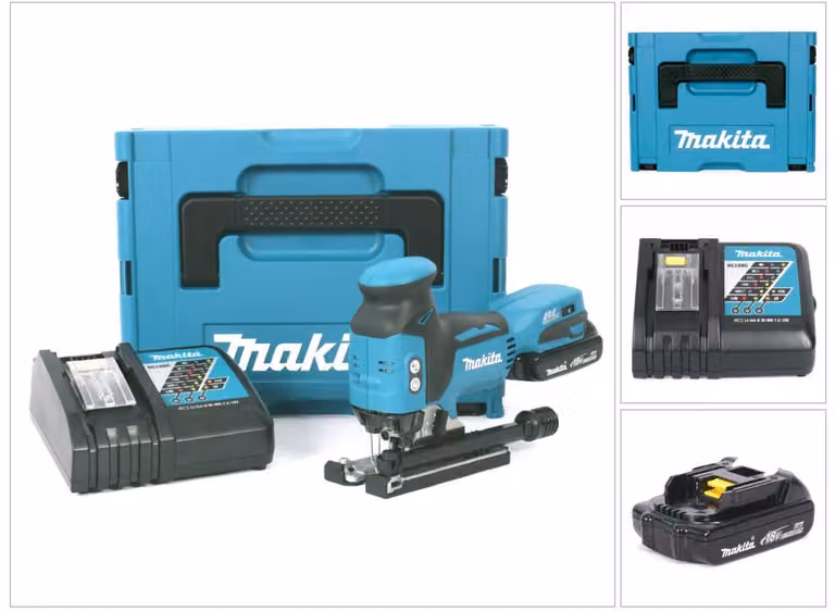 Makita DJV 181 Y1J-D Seghetto alternativo a batteria 18V in valigetta Makpac + 1x Batteria BL 1815 N 1,5 Ah + Caricatore rapido DC 18 RC