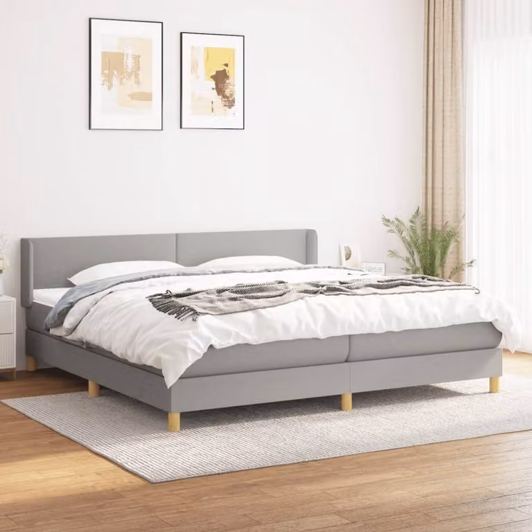 The Living Store Letto a molle con materasso grigio chiaro 200x200 cm in tessuto