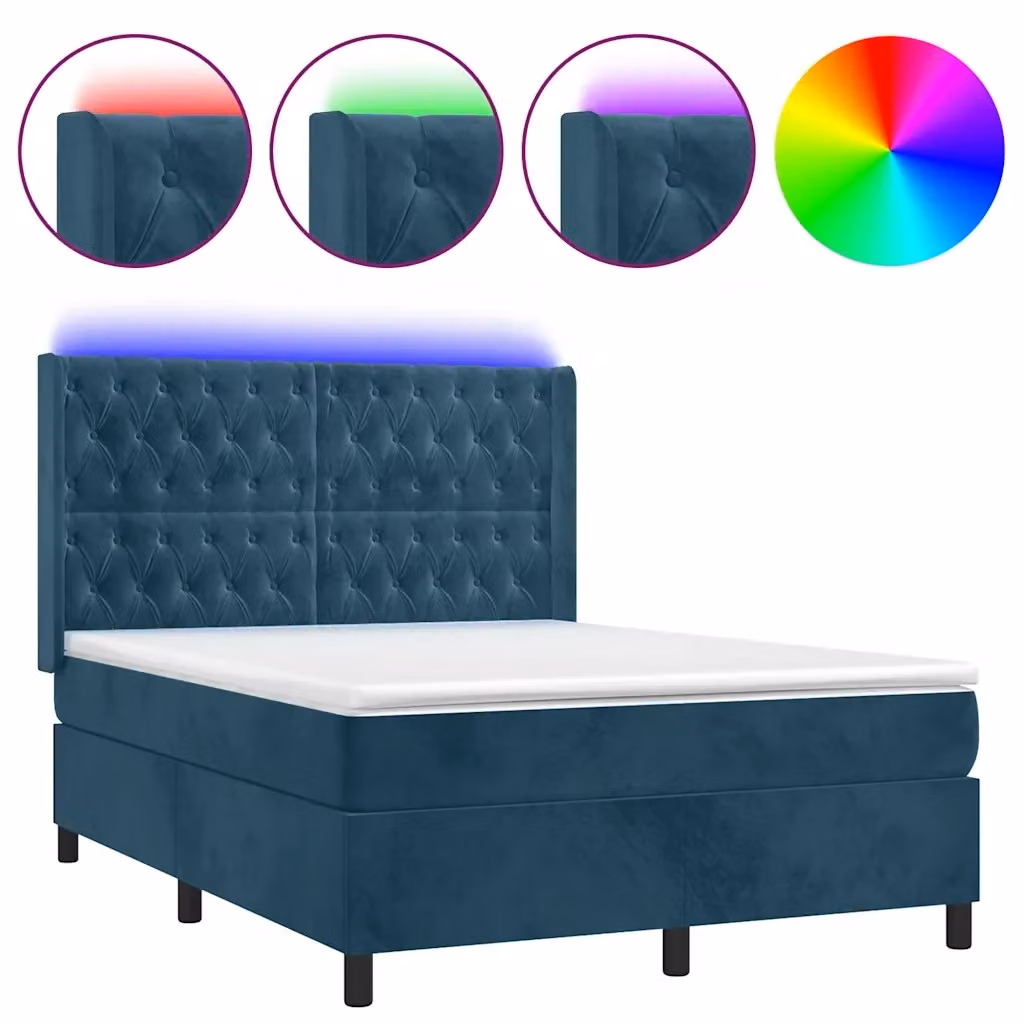 Letto Ibrido con Materasso e Illuminazione LED vidaXL in Velluto Blu e Bianco L/P/H: 140 x 200 x 147 cm – 2