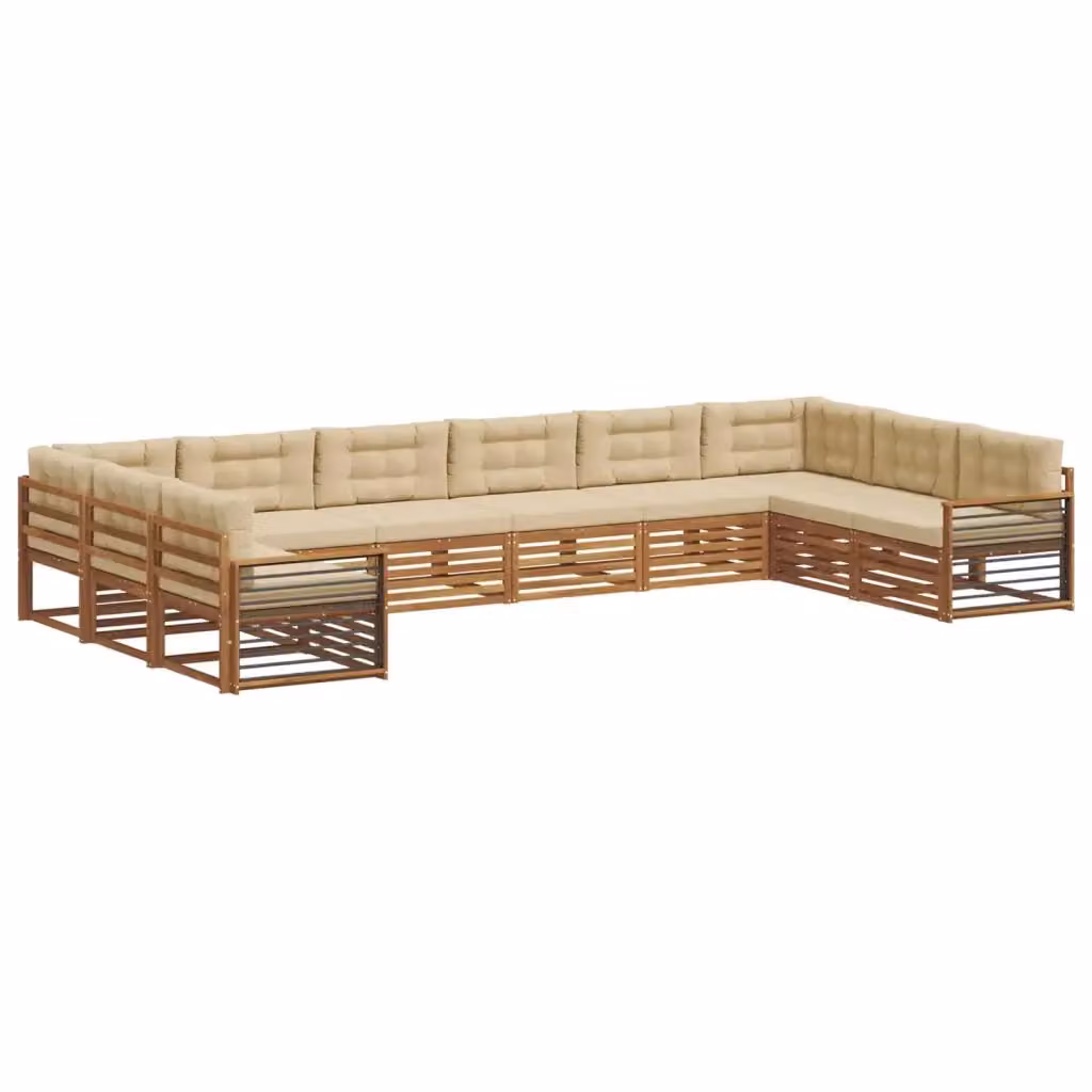 Set di divani da giardino vidaXL in legno di acacia massello con cuscini beige e naturale, design moderno a L – 2