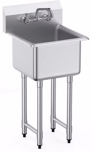 Lavello in acciaio inossidabile da incasso, dimensioni 457x1041 mm, con una vasca, NSF, dotato di rubinetto e piedini, ideale per garage, ristoranti, cucine e lavanderie