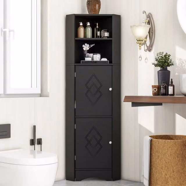 Armadio angolare da bagno Minimal nero con ripiani regolabili L/P/H: 36.5 x 36.5 x 155 cm – 1